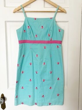 Lilly Pulitzer Bumble Bee Embroidered Mini Dress Size 6 in Aqua and Pink Preppy